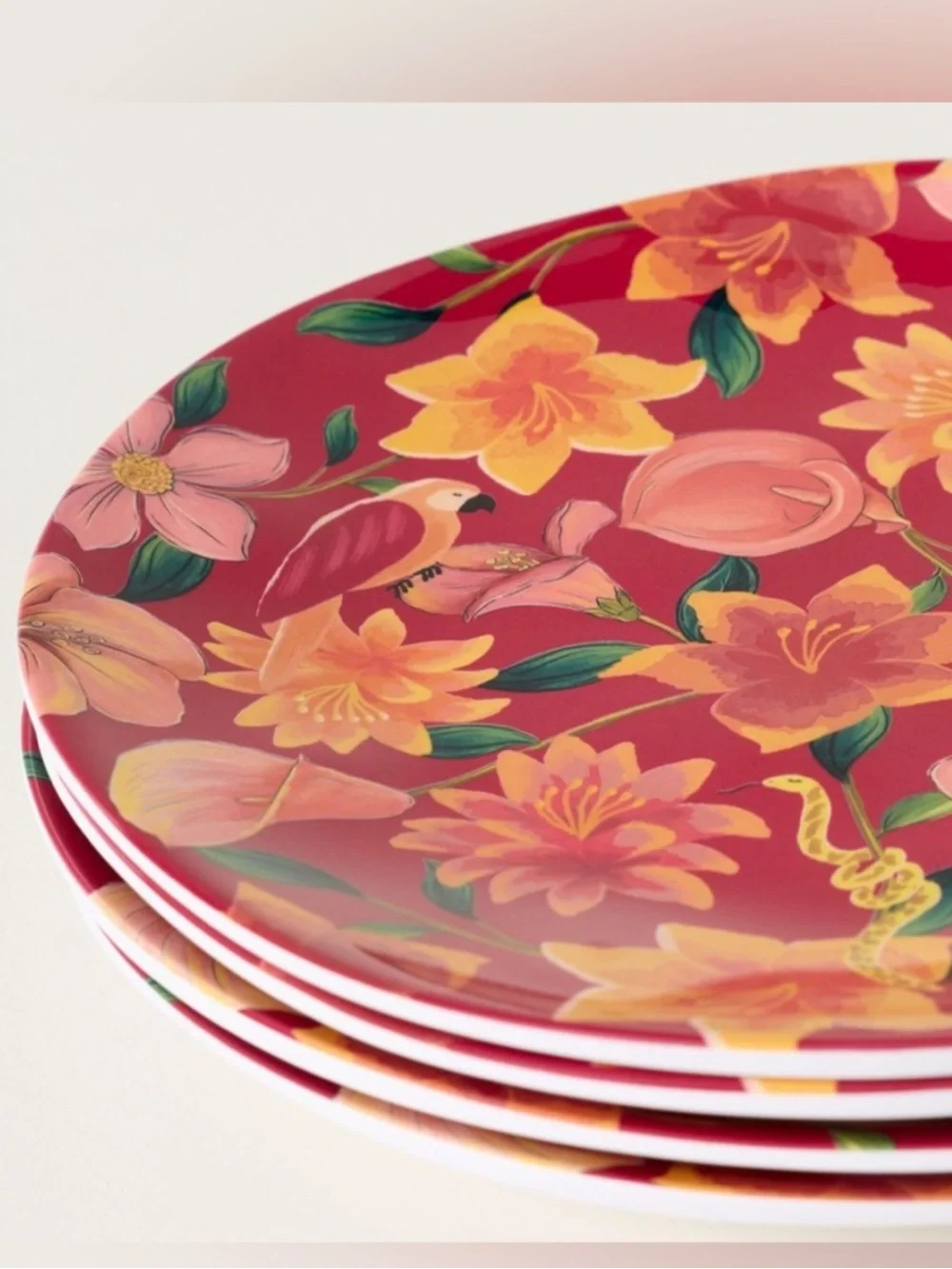 🐆FARM Rio Anthropologie Melamine Plates Dessert New Tropical Cheetah Monkey 8.5”